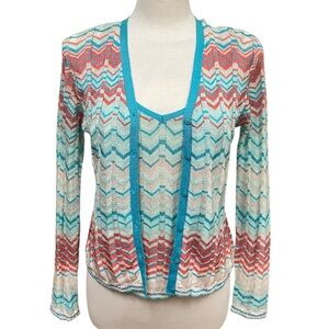 VINTAGE Oscar by Oscar De La Renta Multicolor Chevron Sweater Set Petite Small